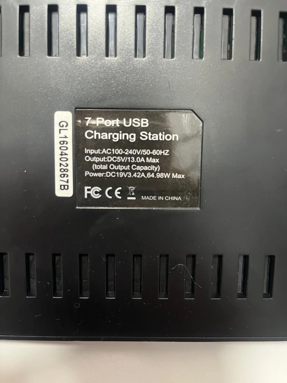 7-Port USB Charging Station; Black Tablet/Accessory Charger with Power Adapter